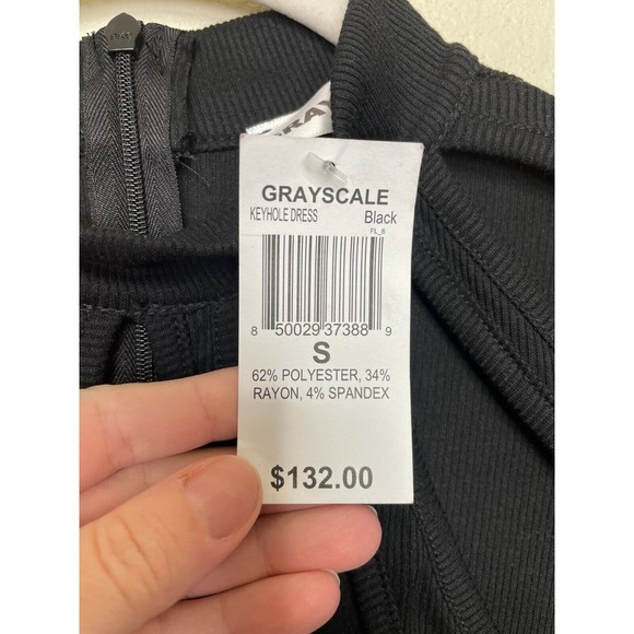 Grayscale Small Neckline-Cutout Bodycon Dress Black Ribbed Keyhole Stretch Sexy - Picture 10 of 12